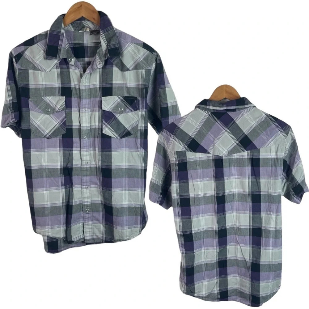 Bf1044 Mens Hang Ten Surfer Brand Plaid Button Down Shirt L